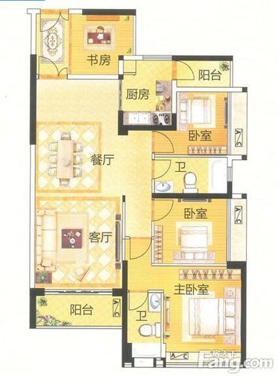 本單元的設計整體色調采用的是木色，不僅沿用了中式的端莊典雅，同時加入一些時尚的元素，讓整個空間多了現代的時尚感覺，卻不失中式的端莊。
